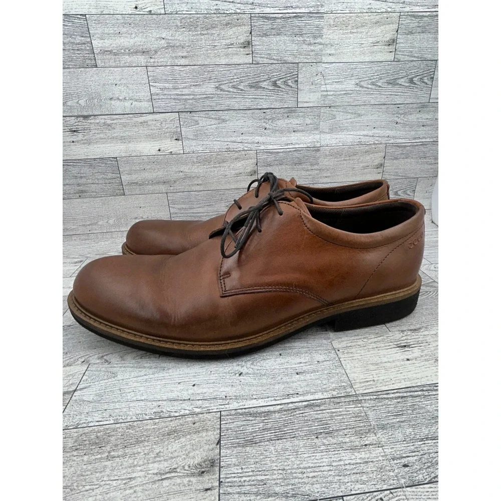 ECCO Mens Brown Leather Plain Toe Derby Dress Shoes Shock Point Size‎ 47 US 13.5